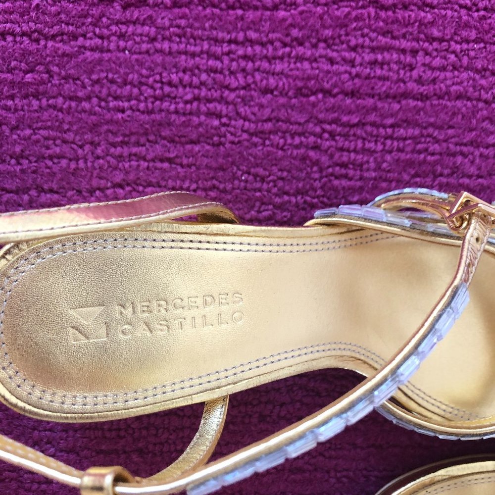 Mercedes Castillo Kelina Embellished Metallic Leather Sandals, Gold, 6.5